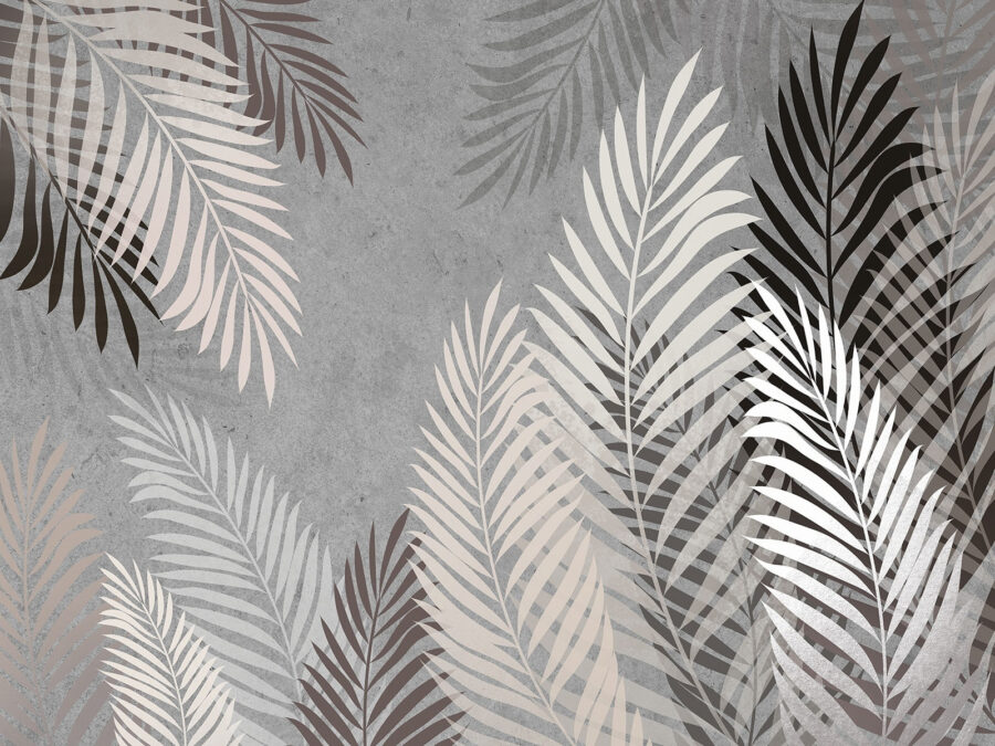 Papel de parede Padrão de folhas cinzento e branco - Image 4