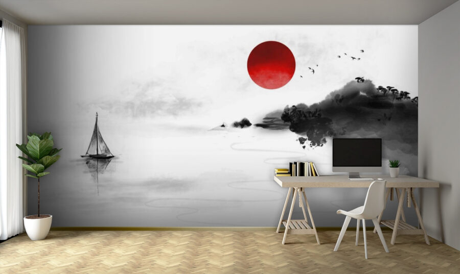 Pintura de um barco na água