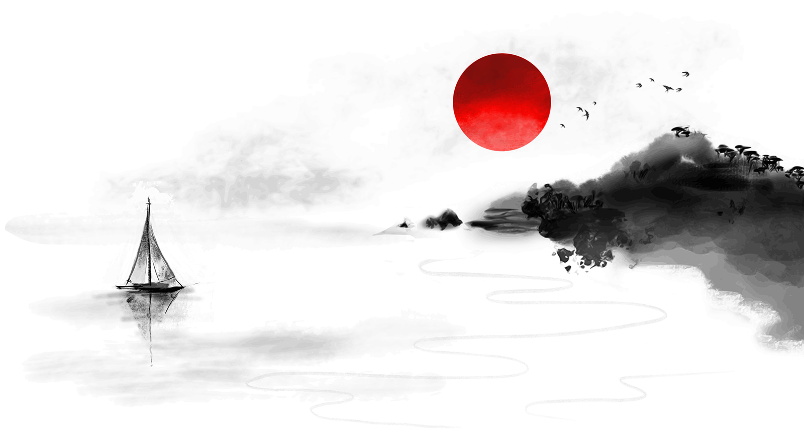 Painting of a boat in the water Painting of a boat in the water