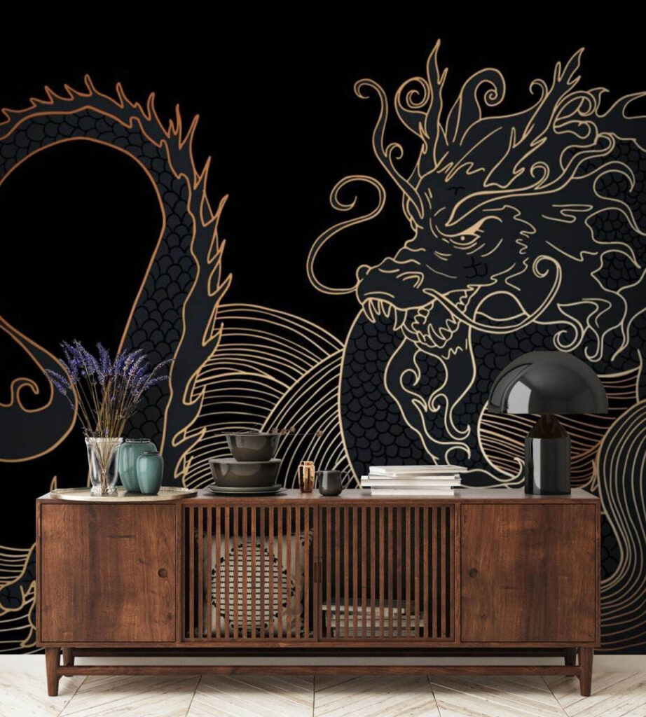 Mystical dragon swirling in darkness Mystical dragon swirling in darkness