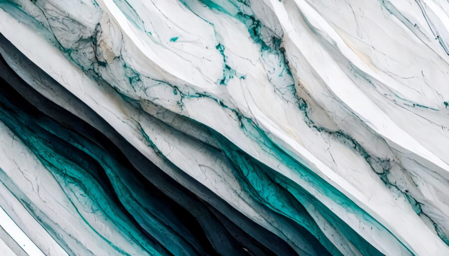 Ondas texturizadas de branco e azul-petróleo.