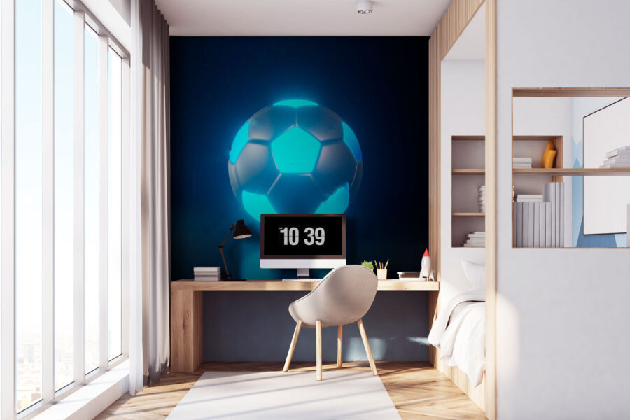 Bola de futebol com luzes azuis