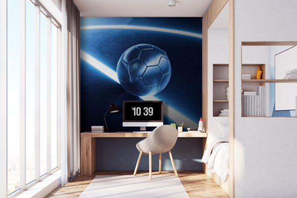 Bola de futebol numa superfície azul Bola de futebol numa superfície azul
