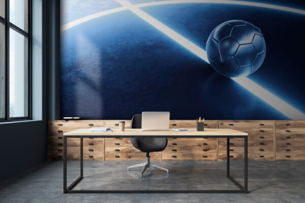 Bola de futebol numa superfície azul Bola de futebol numa superfície azul