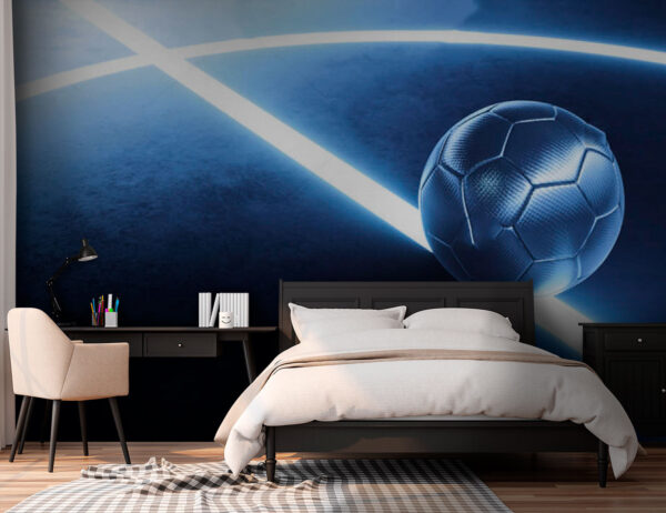 Bola de futebol numa superfície azul Bola de futebol numa superfície azul