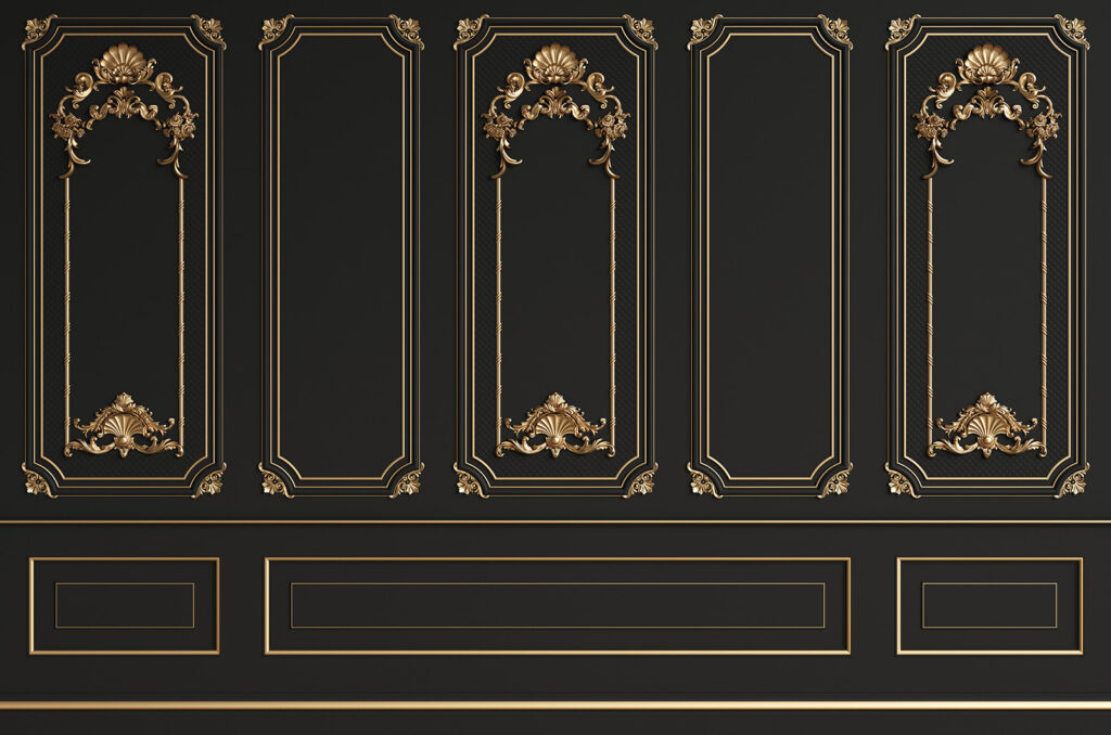 Painéis pretos elegantes com detalhes ornamentados. Painéis pretos elegantes com detalhes ornamentados.