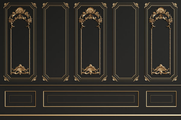 Painéis pretos elegantes com detalhes ornamentados. Painéis pretos elegantes com detalhes ornamentados.