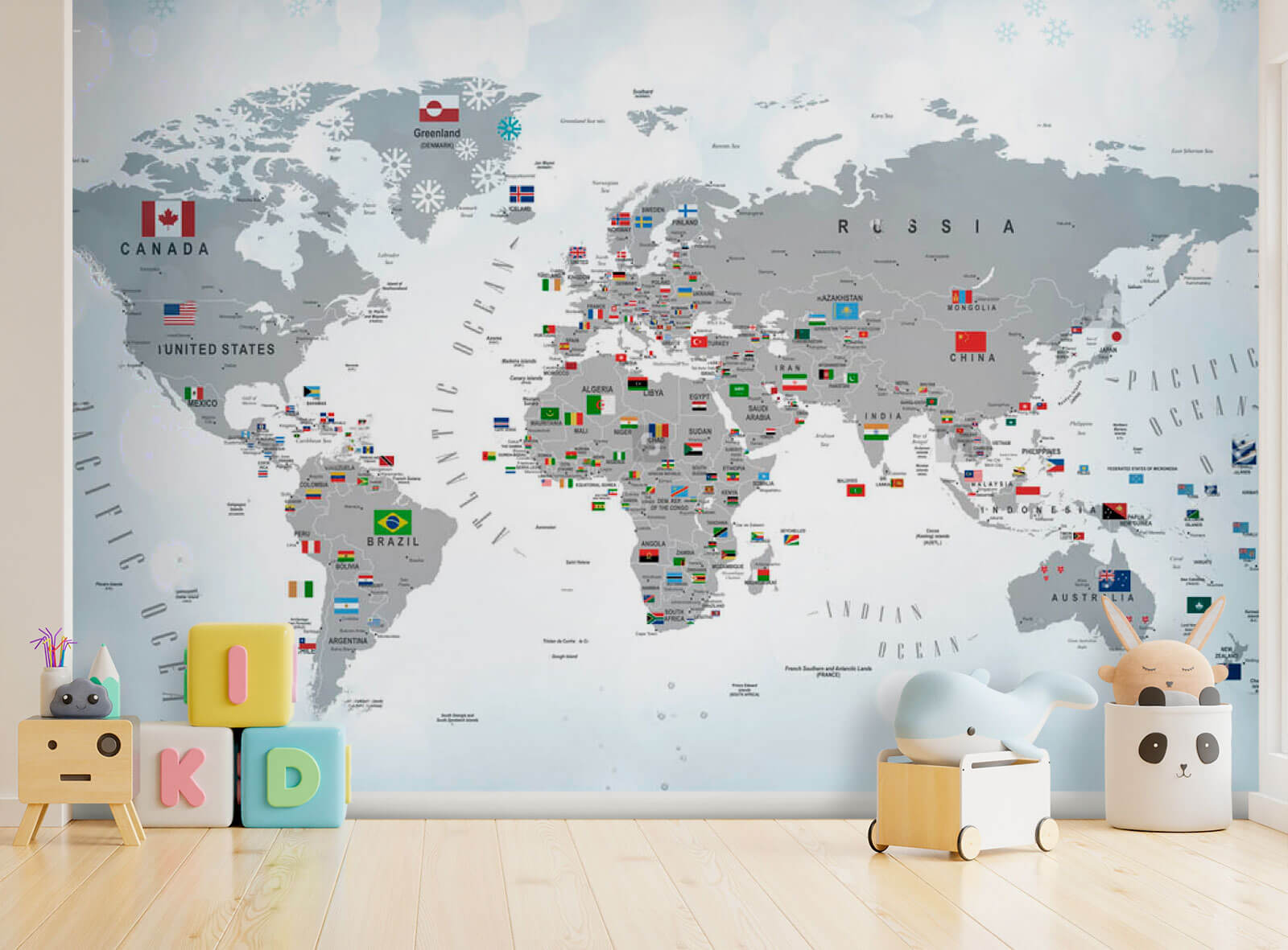 Map of the world with flags