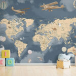 Papel de parede Mapa do mundo com aviões e balões