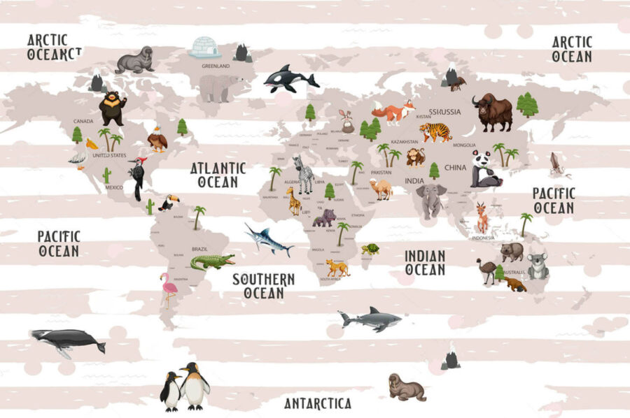 Papel de parede Mapa do mundo com animais - Image 4