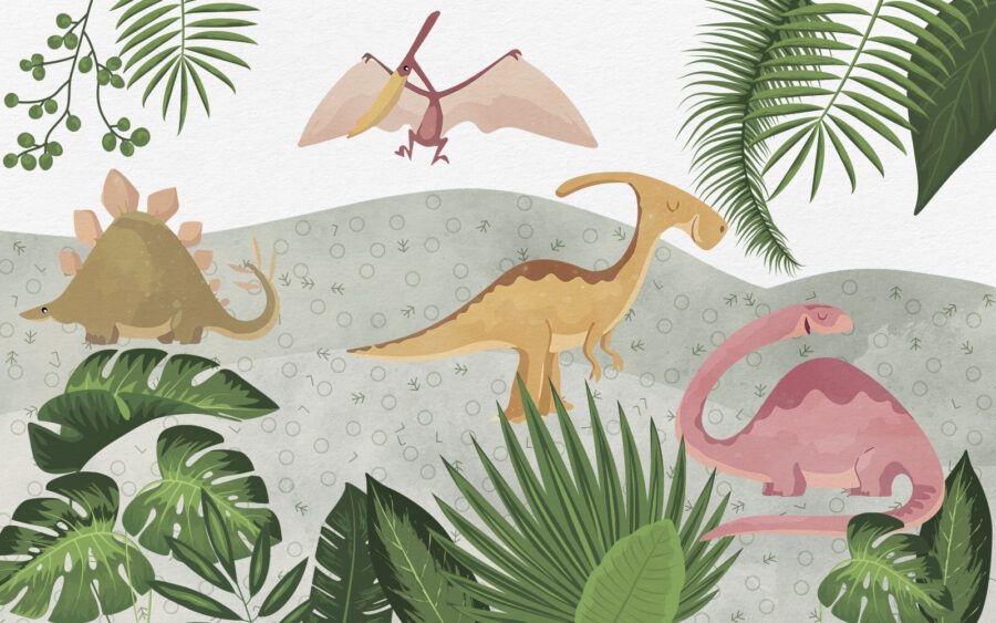 Grupo de dinossauros com folhas Grupo de dinossauros com folhas