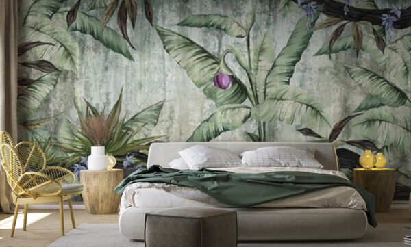 Papel de parede Papel de parede Papel de parede com uma bananeira e flores (REF: u72454)