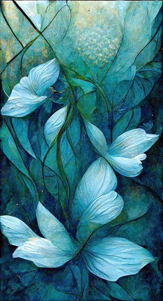 Pintura de flores e folhas
