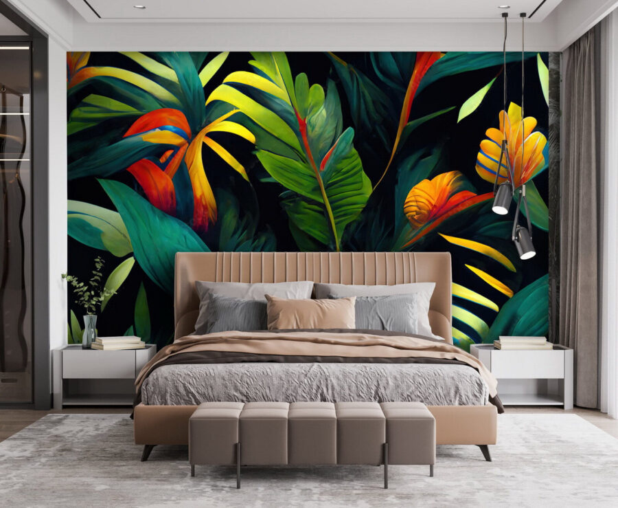 Folhas coloridas sobre um fundo preto