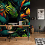 Papel de parede Folhas coloridas sobre um fundo preto