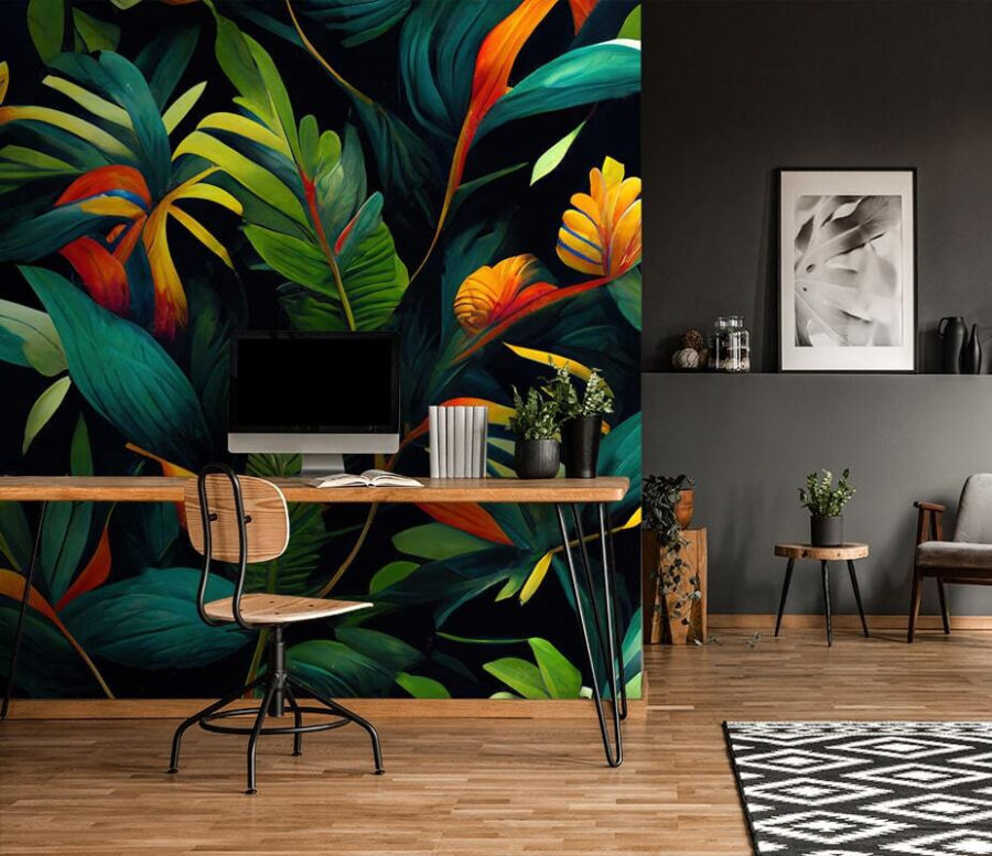 Folhas coloridas sobre um fundo preto
