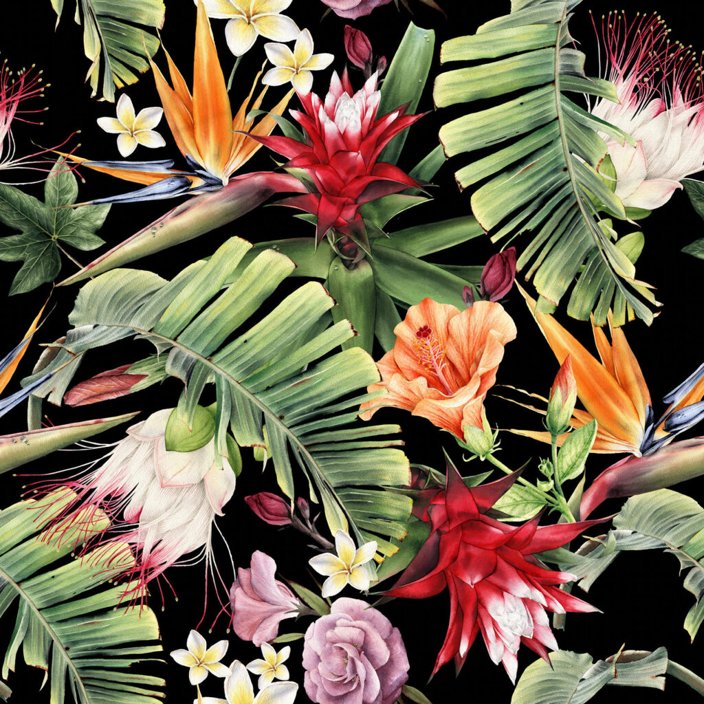 Padrão floral com flores e folhas Padrão floral com flores e folhas