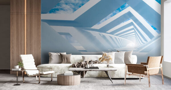 Papel de parede Papel de parede Estrutura branca com céu azul e nuvens (REF: u72291)