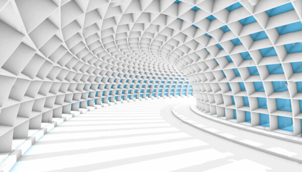 Túnel branco com quadrados azuis Túnel branco com quadrados azuis