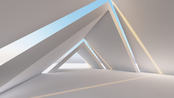 Sala branca com formas triangulares Sala branca com formas triangulares
