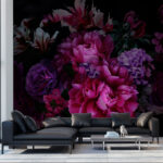 Papel de parede Grupo de flores sobre um fundo preto