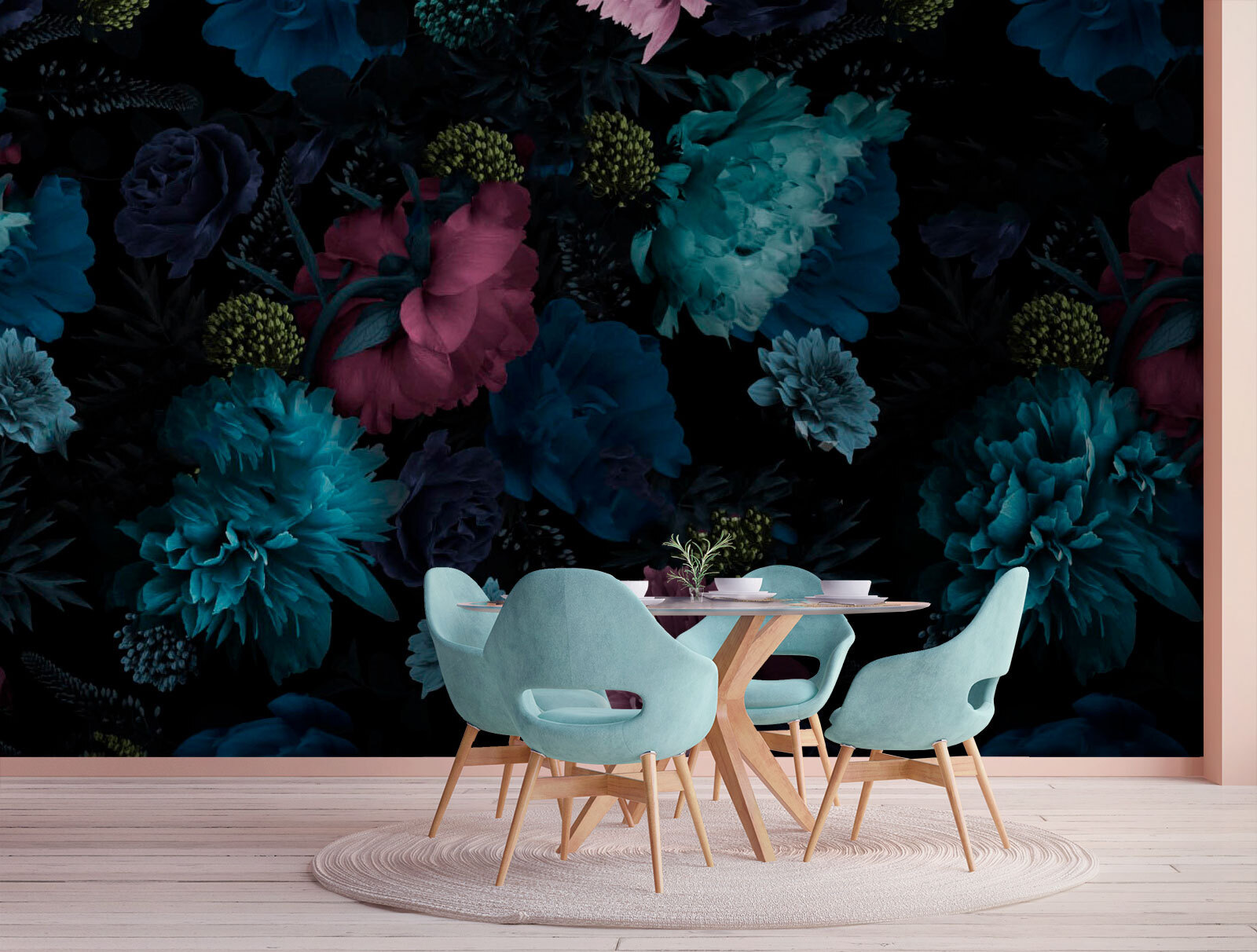 Vibrant floral pattern on black background