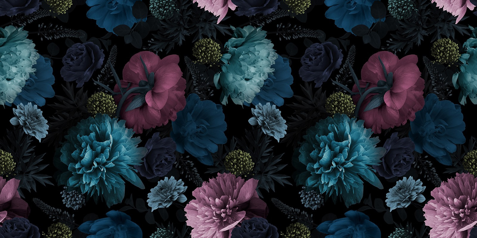 Vibrant floral pattern on black background