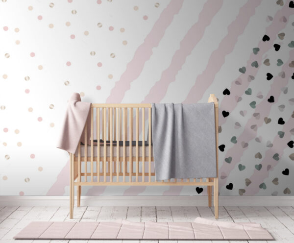 Fundo às riscas cor-de-rosa e brancas com pequenos corações Fundo às riscas cor-de-rosa e brancas com pequenos corações