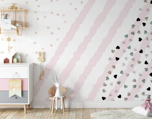 Fundo às riscas cor-de-rosa e brancas com pequenos corações Fundo às riscas cor-de-rosa e brancas com pequenos corações