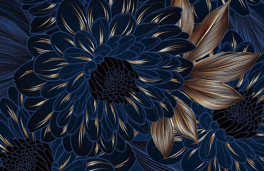 Desenho floral elegante sobre fundo escuro.