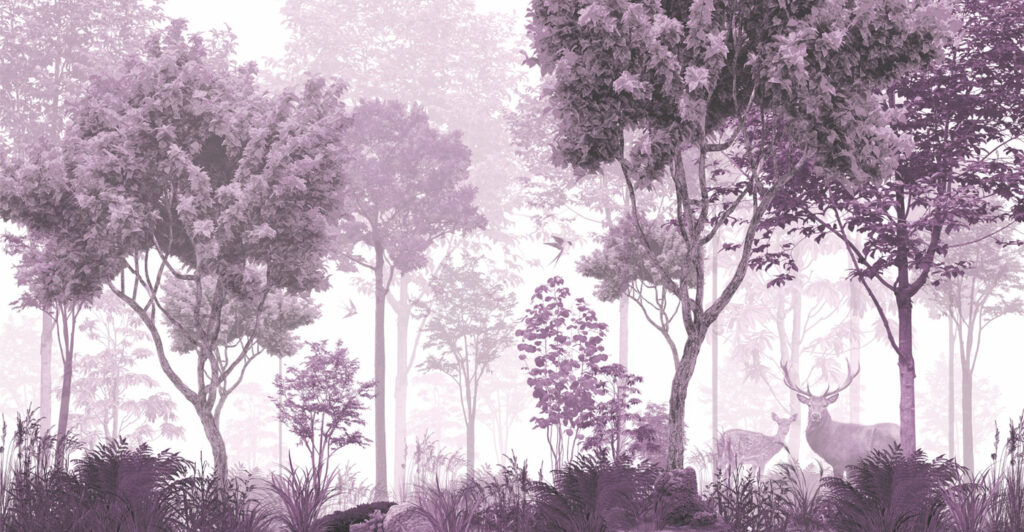Uma imagem a roxo e branco de árvores e plantas Uma imagem a roxo e branco de árvores e plantas