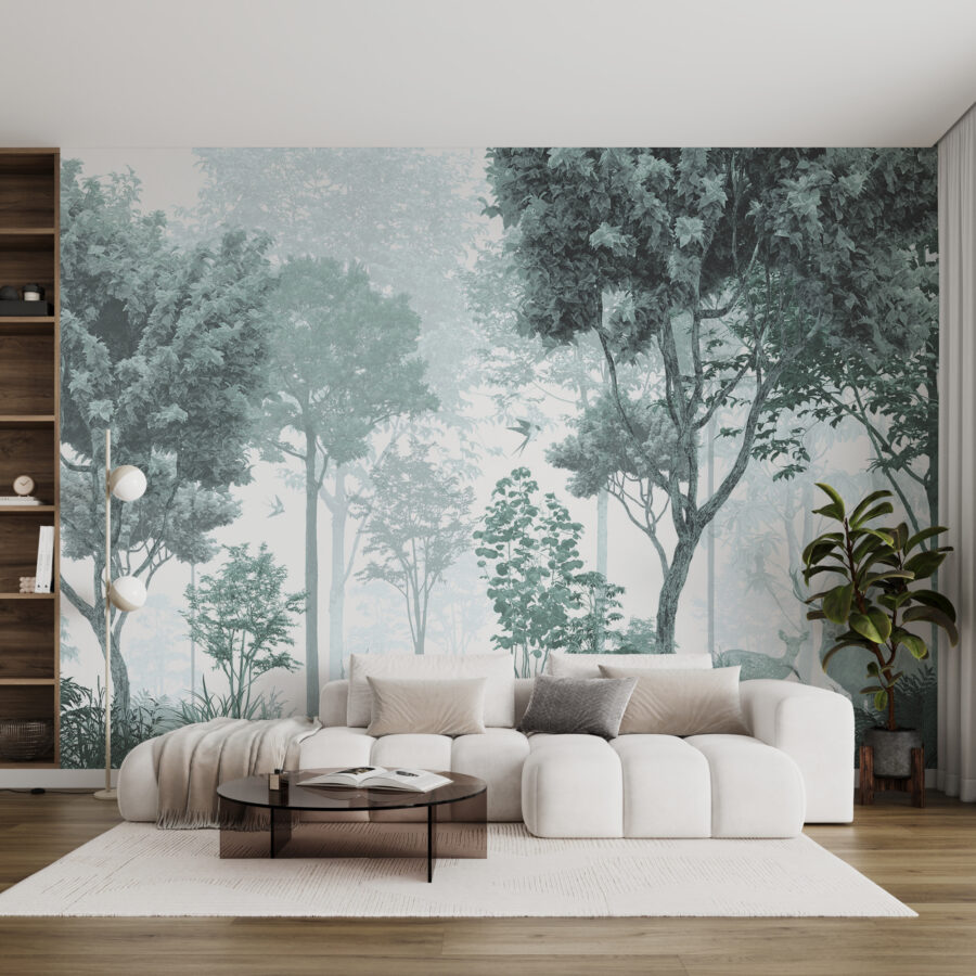 Uma floresta com árvores e plantas