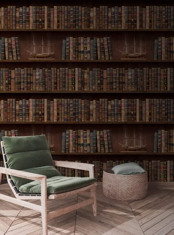Parede de livros com barcos Parede de livros com barcos
