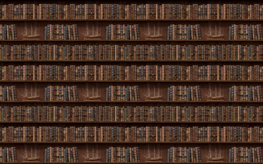 Parede de livros com barcos Parede de livros com barcos