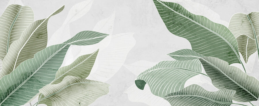Verdes suaves e texturas calmantes.