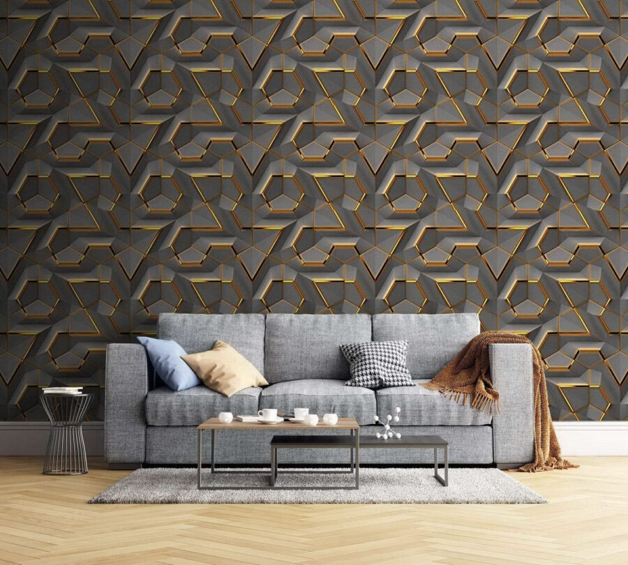 Papel de parede Estrutura metálica em favo de mel, bordos luminosos. - Image 3