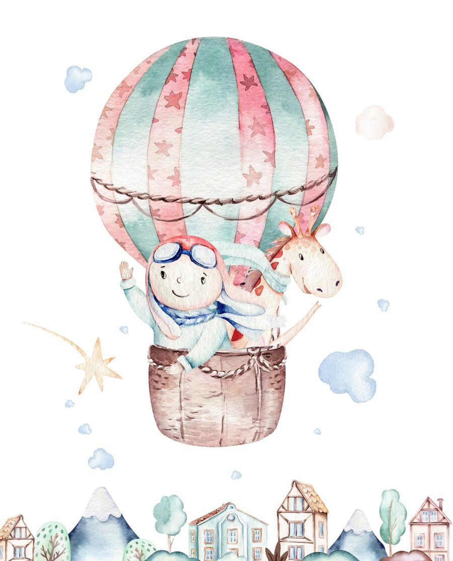 Ilustração em aguarela de uma pessoa num balão de ar quente