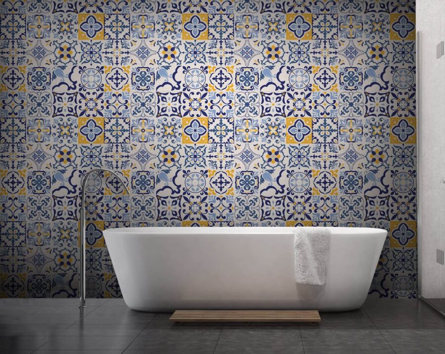 Padrão de azulejos azuis e amarelos Padrão de azulejos azuis e amarelos