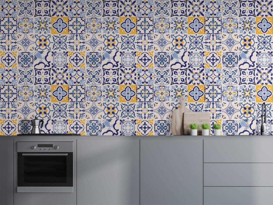 Padrão de azulejos azuis e amarelos Padrão de azulejos azuis e amarelos