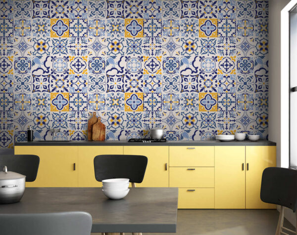 Padrão de azulejos azuis e amarelos Padrão de azulejos azuis e amarelos