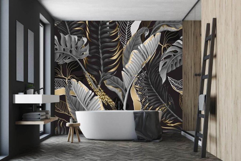 Lush tropical foliage with shimmering accents