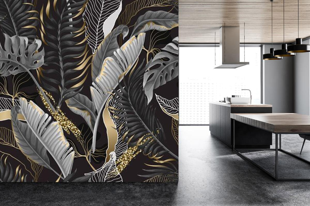 Lush tropical foliage with shimmering accents