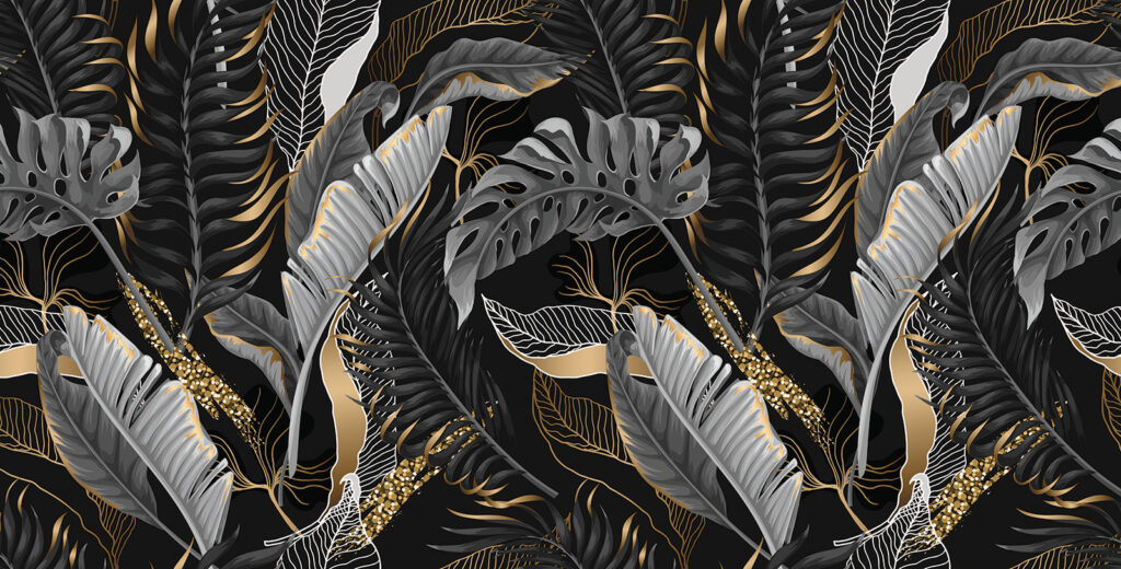 Folhagem tropical exuberante com toques de brilho. Folhagem tropical exuberante com toques de brilho.