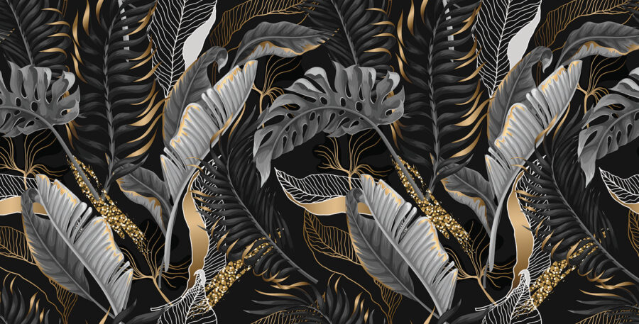 Folhagem tropical exuberante com toques de brilho.