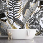 Papel de parede Padrão de folhas e flores