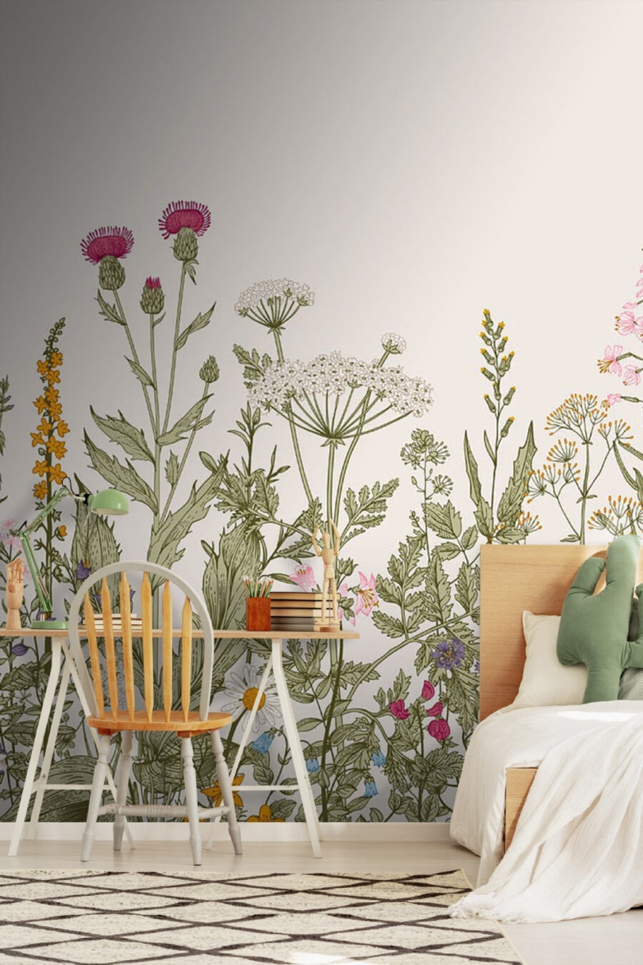 Fileira de flores e plantas