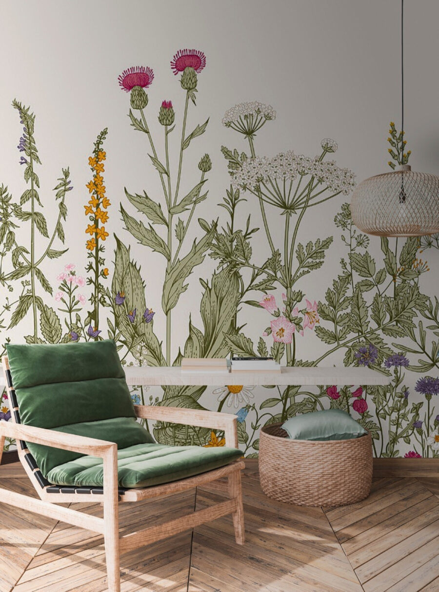 Fileira de flores e plantas