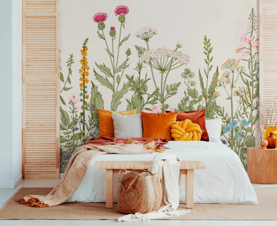 Fileira de flores e plantas