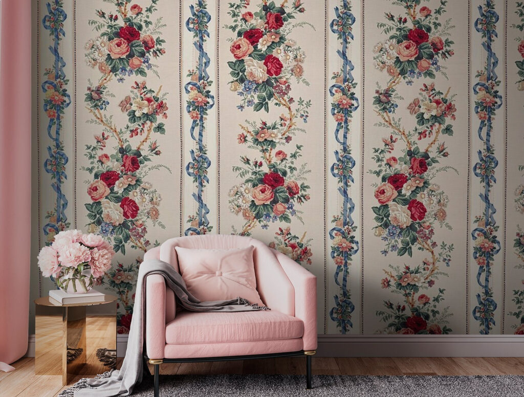 Wallpaper with flowers and ribbons Wallpaper with flowers and ribbons