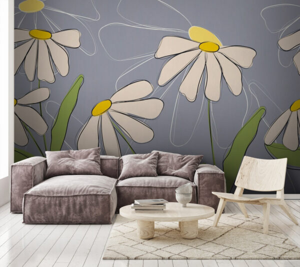 Desenho de flores sobre um fundo cinzento Desenho de flores sobre um fundo cinzento